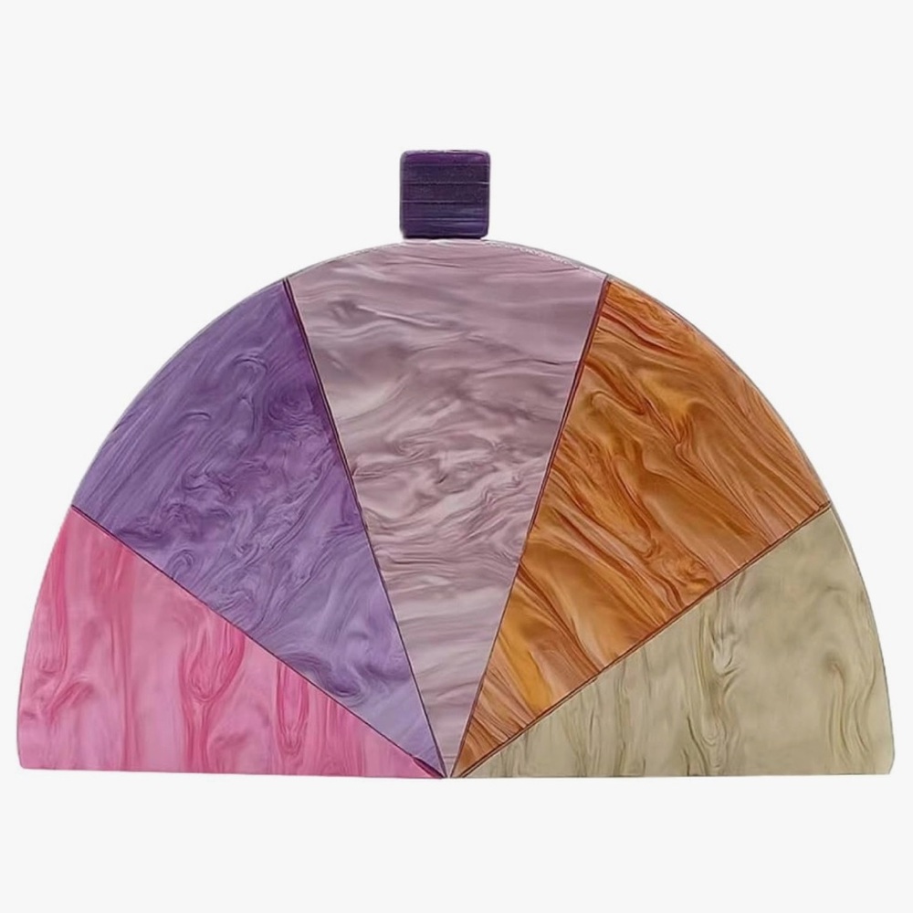 Colorblock Multicolor Resin Reflective Turnlock
Clutch Semicircle Box Purse New